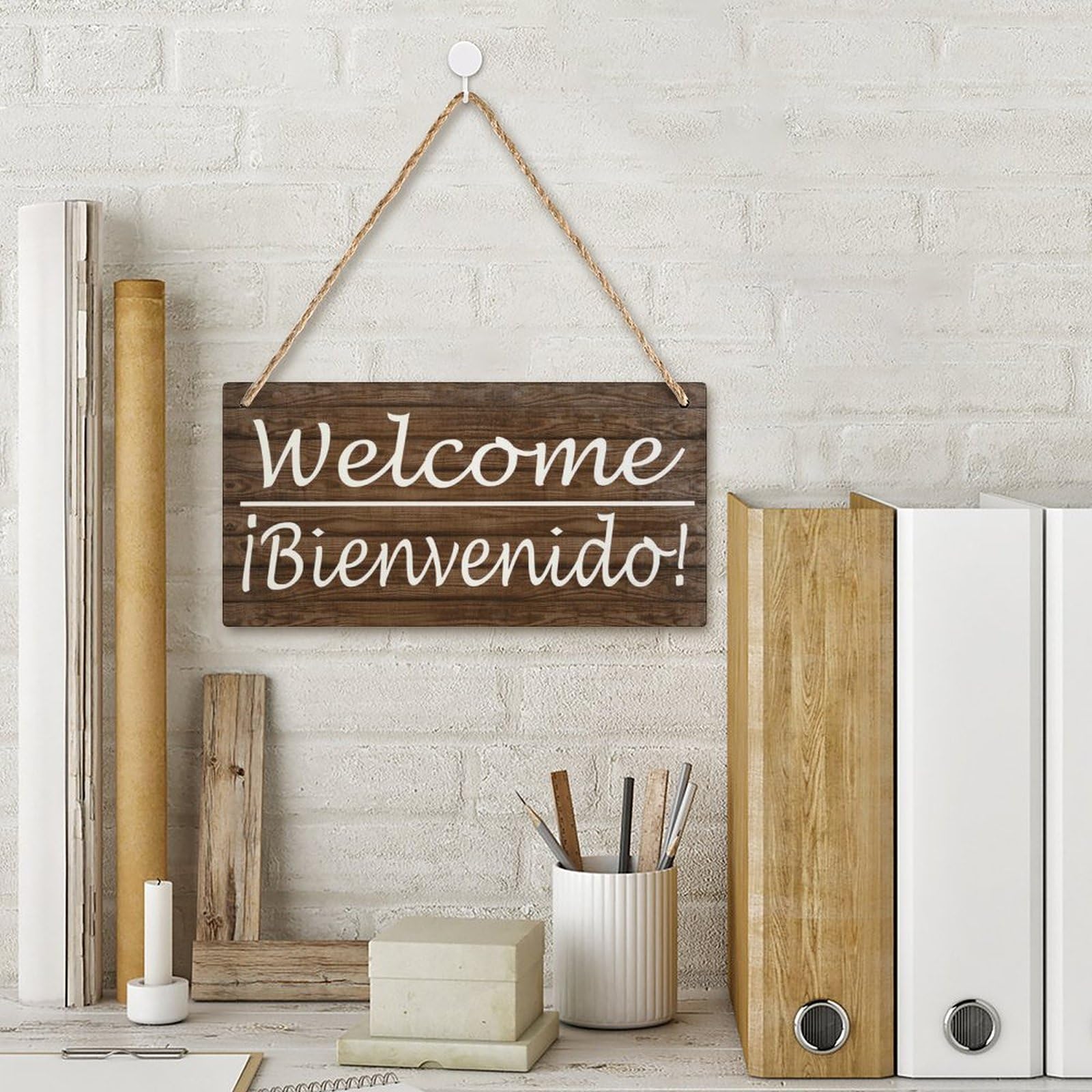 Amazon.com: Wood Decor Sign Welcome Bienvenidos Wood Spanish Sign