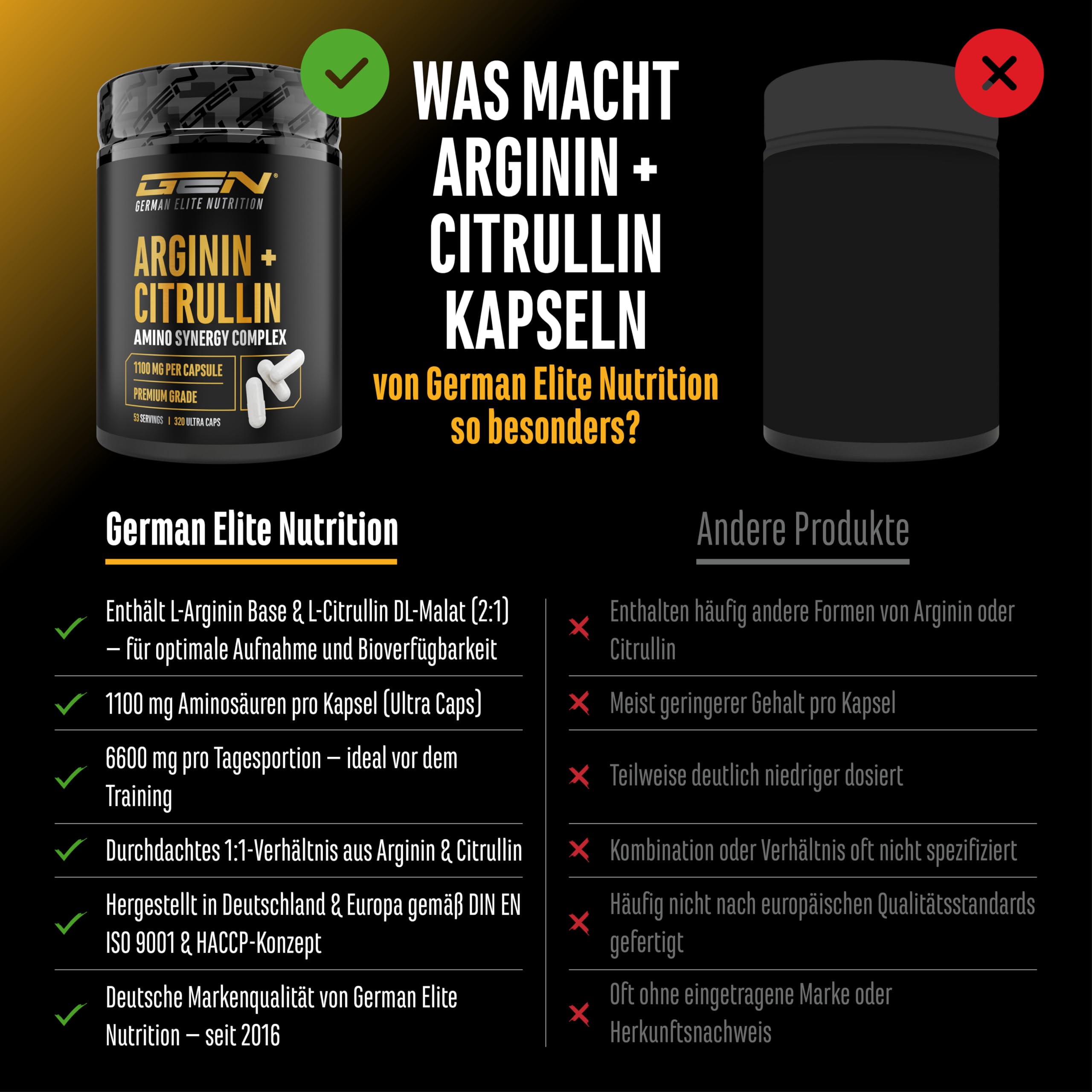 L Arginin + L Citrullin - 320 Kapseln - 1100 mg pro Kapsel - Extra hochdosierte Ultra Caps mit Arginin Base und Citrullin im Verhältnis 1 zu 1 - Hochwertige Aminosäuren Kombination | 1100 mg je Kapsel, extra hochdosierte Ultra Caps, Arginin Base, Citrulli