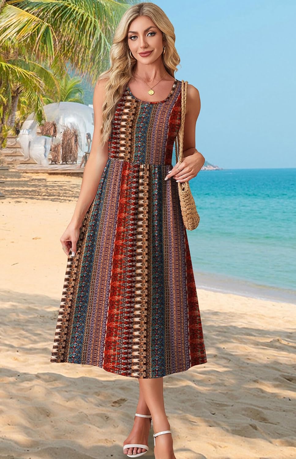WIHOLL Summer Dresses for Women Flowy Casual Midi Dress Beach Vacation Sundresses with Pockets thumbnail