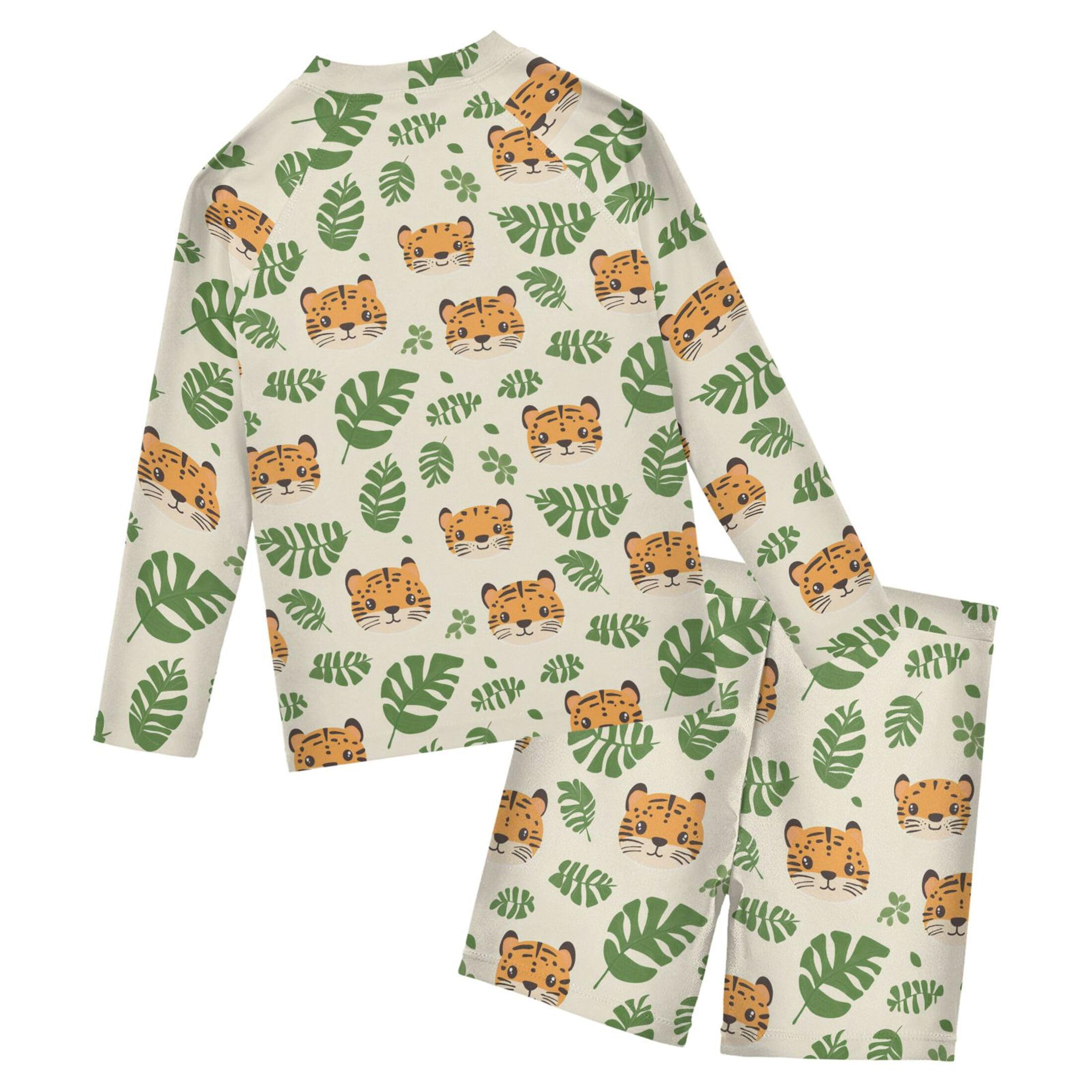 Cute Tiger Boys Rash Guard Swimsuits Set for Boys Long Sleeve Swim Shirts Bathing Suits with Trunks B0404236