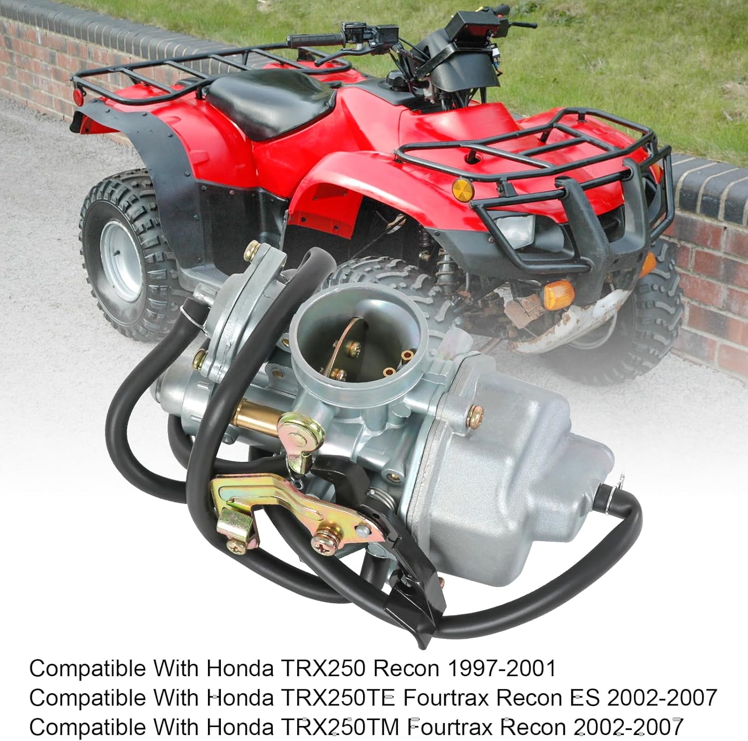 Carburetor Replacement For Honda TRX250 Recon 1997-2001 TRX250TE TRX250TM 2002-2007, Include Oil Filter, Air Filter, Fuel Valve Petcock, Throttle Cable