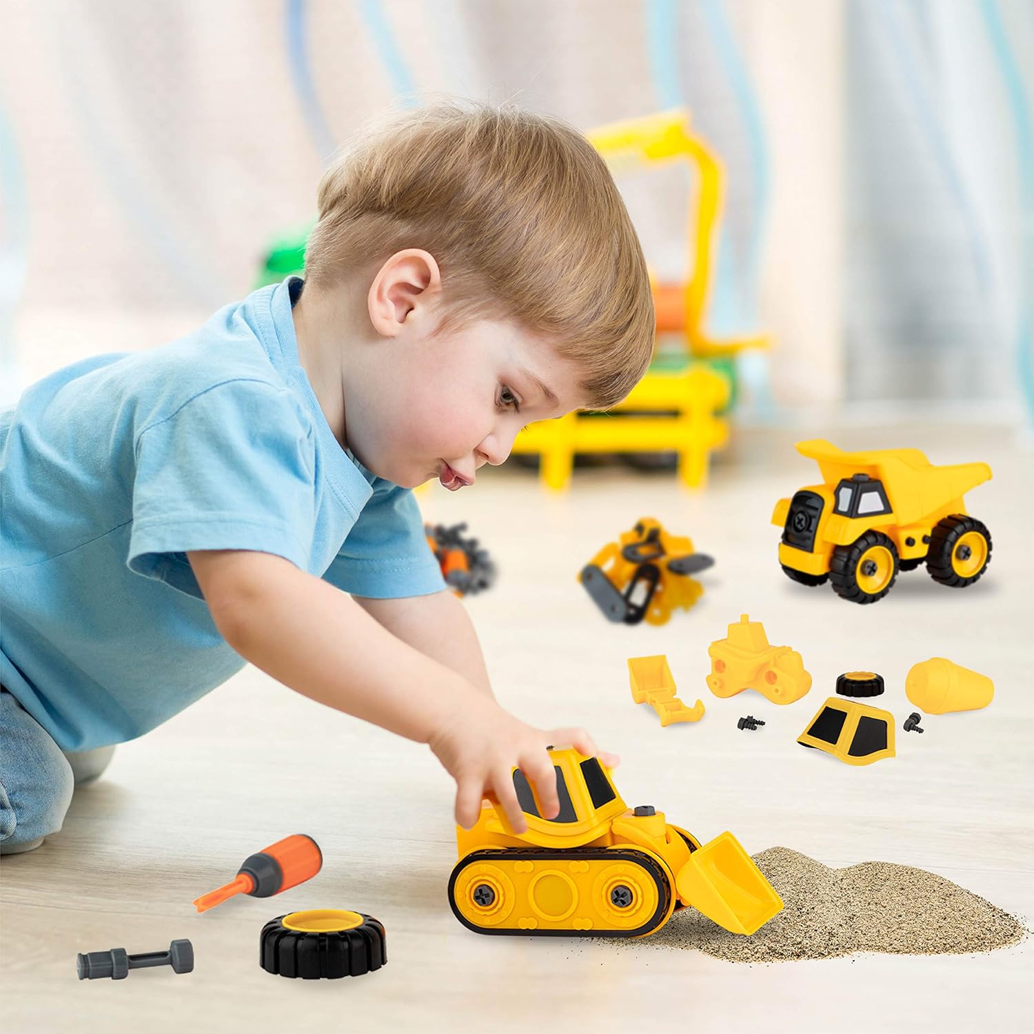 Toyvelt 16 in 3 Construction Take Apart Trucks Stem with Electric Drill - Dump Truck, Cement Truck & Digger Toy, with Drill Included, Great Gift for Boys & Girls Ages 3 - 12 Years Old - Updated 2021