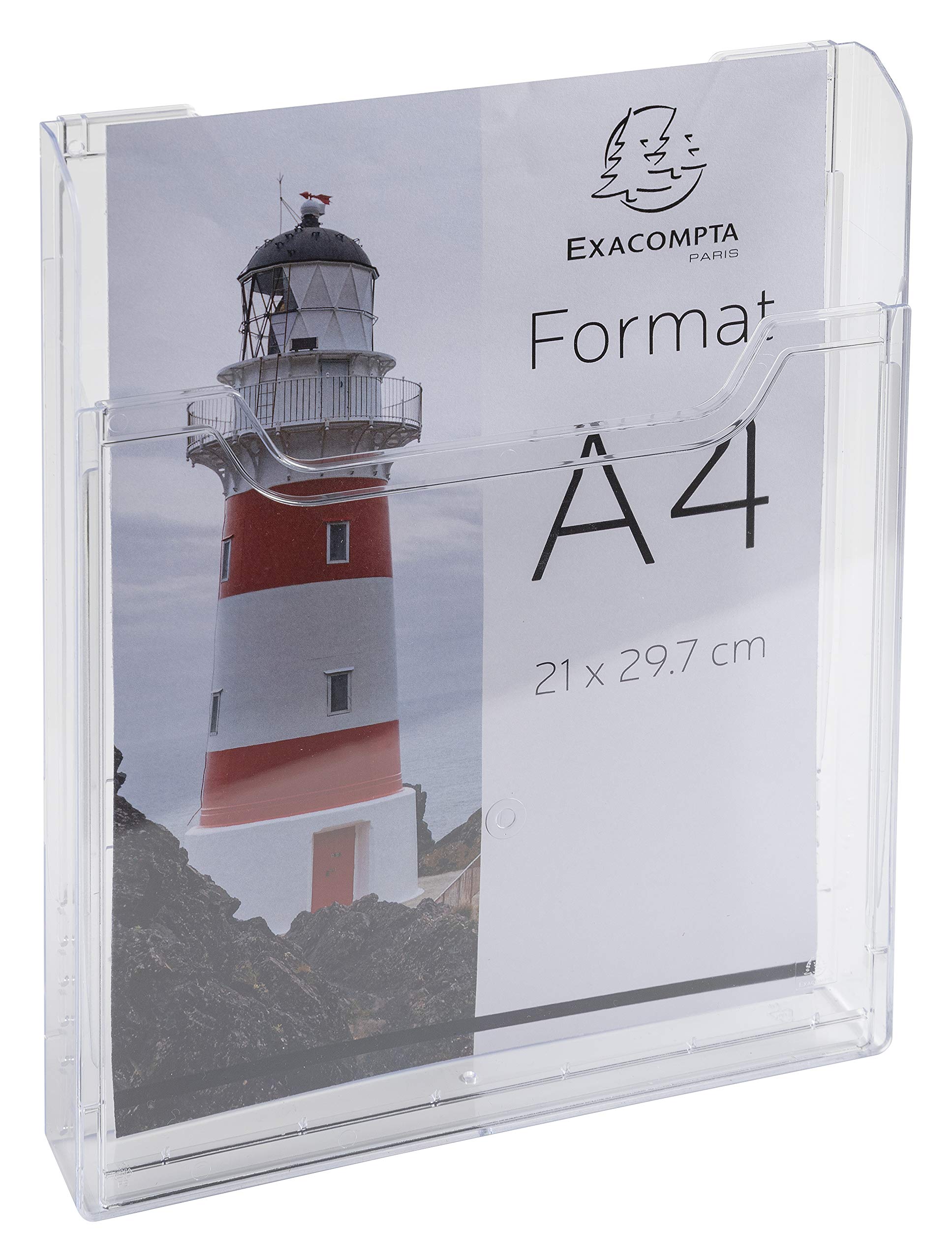 Exacompta 65158D 10er Pack Kunstoff-Wandprospekthalter Exacryl DIN A4 hoch 1 Fach fertig aufgebaut ohne Befestigungselemente 26mm tief transparent