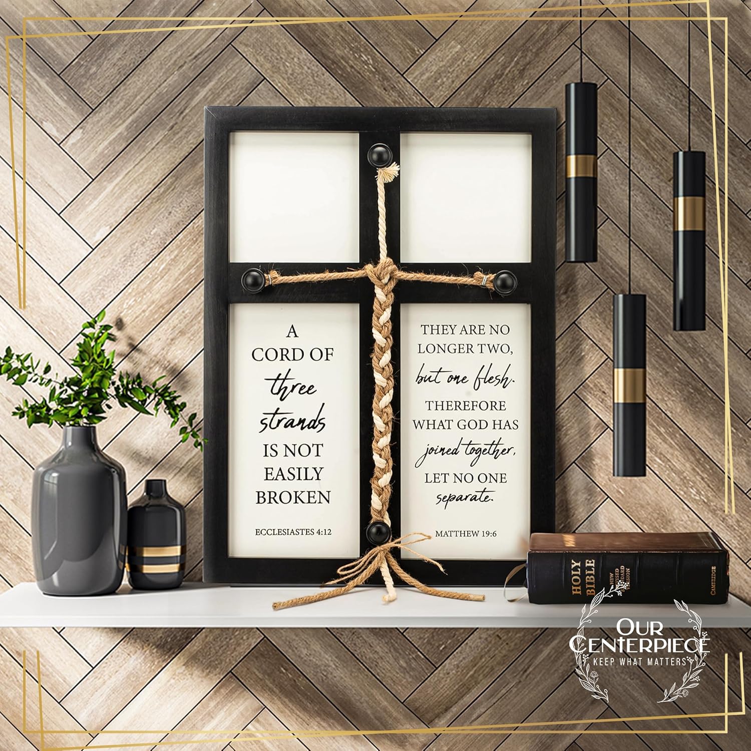 OUR CENTERPIECE A Cord of Three Strands Wedding Ceremony Sign 17x23 Unity Rope Cross Sign, Wedding Unity Ideas