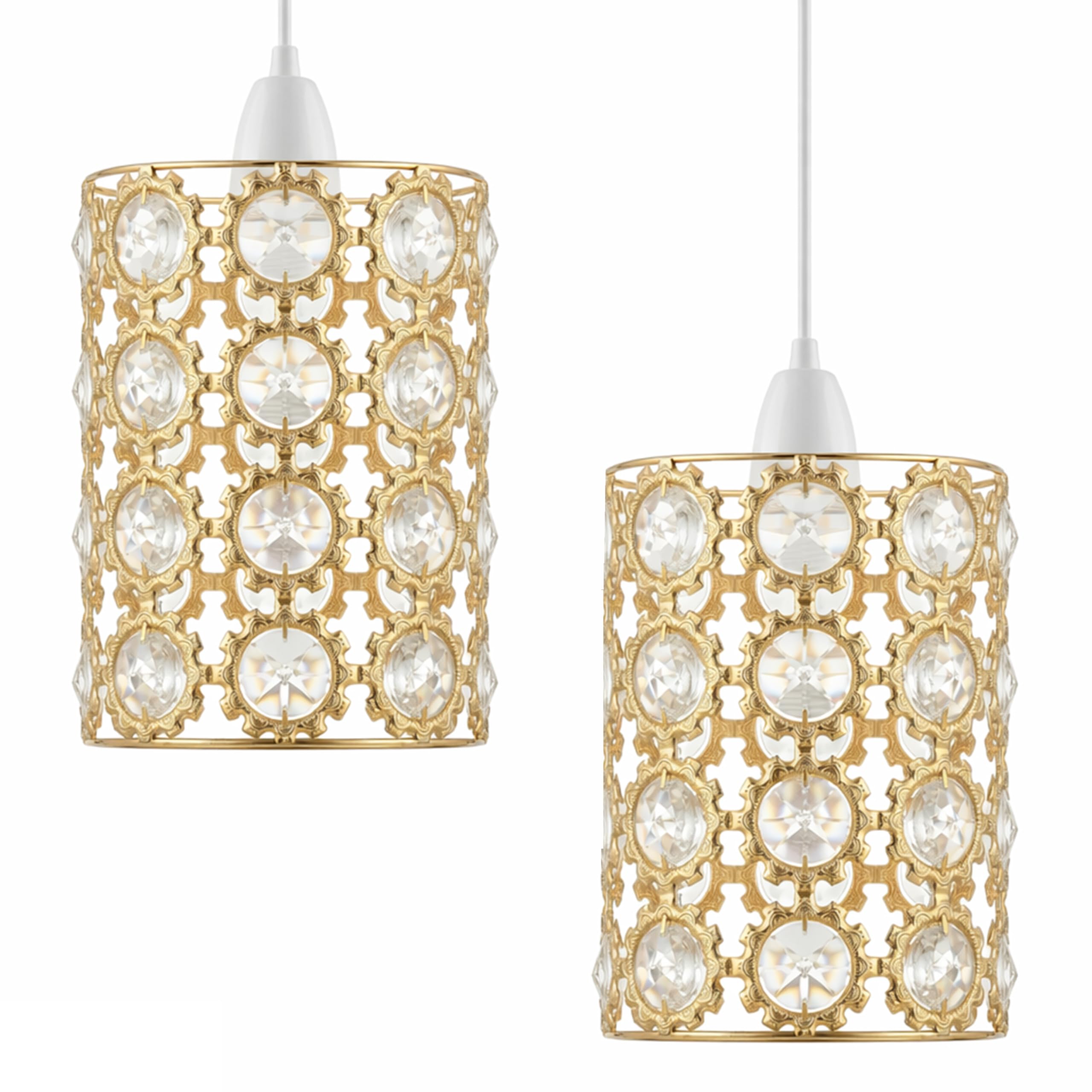2 Pack Modern Sun Flower French Gold Crystal Pendant Light Shade, Jewels Modern Easy Fit Ceiling Light Shade with Diameter 9 cm - Height 14 cm Lamp Shades for Bedroom (Sun Flower H20 * W12-2 Pack)