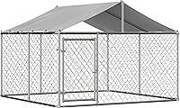 Vista 1 de Perrera grande para perros al aire libre, recinto de acero galvanizado resistente con cubierta impermeable resistente a los rayos UV, cadena