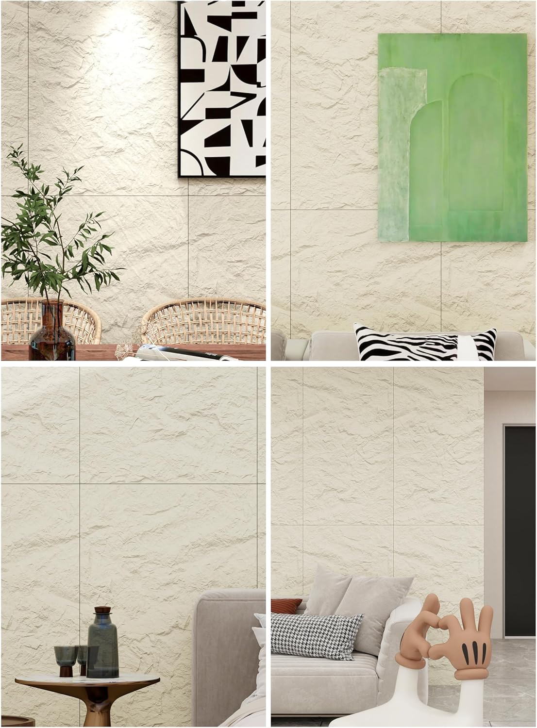 4-Pack 3D PU Stone Wall Panels for Interior Decor - Marble White, 43.30"x23.62"x0.47" | Faux Stone Accent Wall Tiles, Lightweight & Waterproof