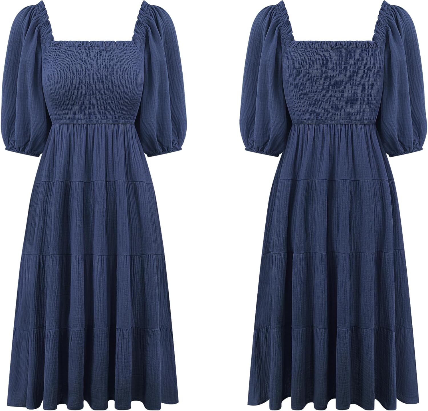 R.Vivimos Women's Summer Cotton Lantern Sleeves Ruffled Off Shoulder A-Line Midi Dresses - Image 6