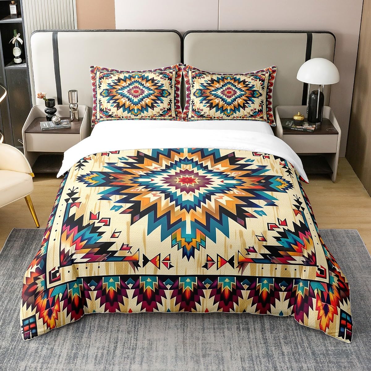 Housse de couette 135x200 100% coton au style tribal indien vintage chic