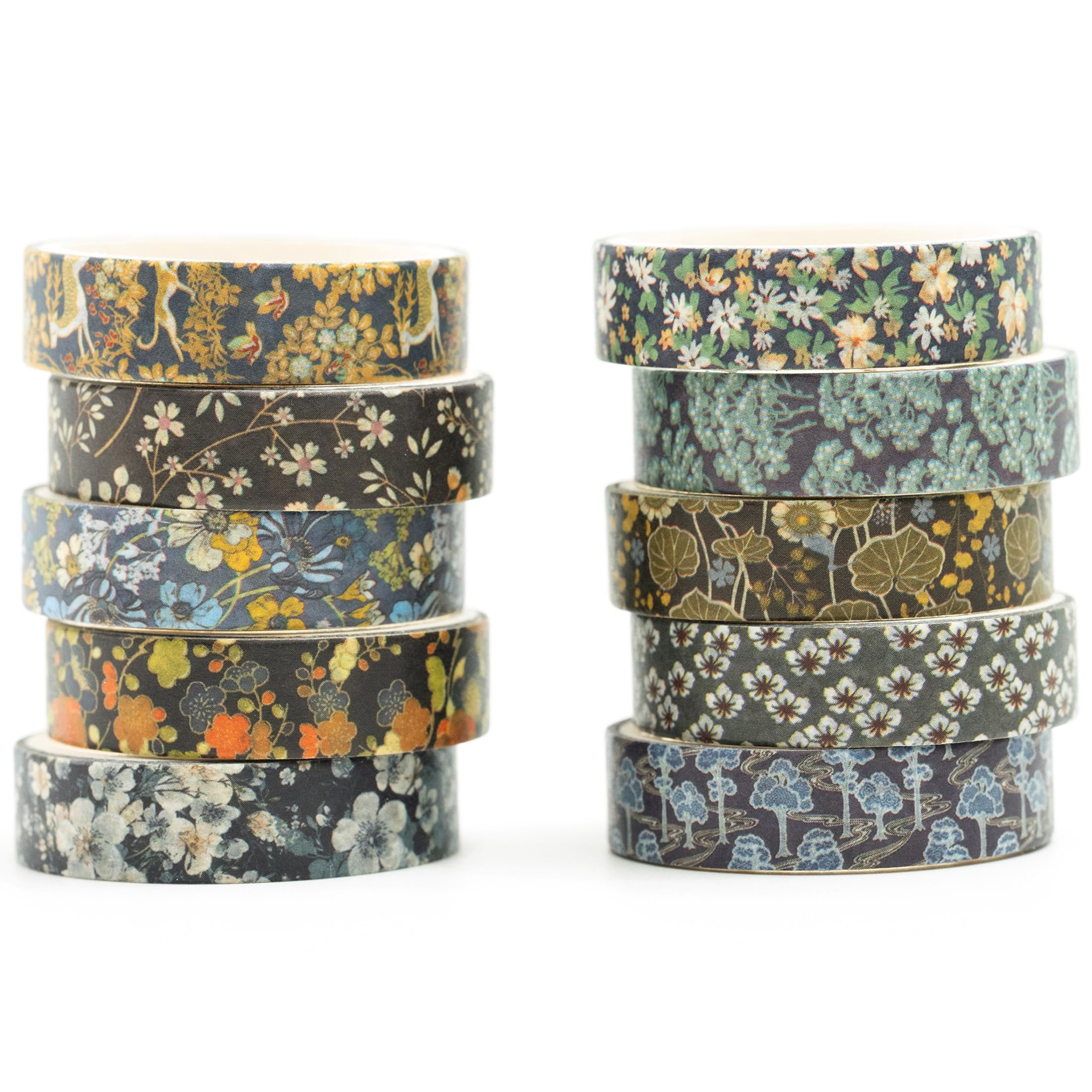 Songdao 10 Rolls Ukiyo-e Style Washi Tape Set Japanese Kyoto Arts Adhesive Tapes Skinny Decorative Masking Tape Sets for Craft, Kids, Scrapbook, DIY, Gift Wrapping (Blooming Heritage) — image 1