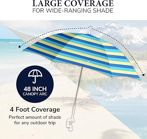 Miniatura 5 de Caribbean Joe Sombrilla de playa para silla, sombrilla de playa ajustable y universal con protección UV, arco de 48 pulgadas