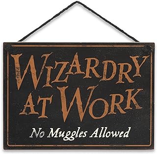 Harry Potter Double Sided Hanging Wood Wall Decor - Wizards Welcome, Muggles Tolerated and Wizardry at Work, No Muggles Allowed