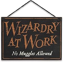 Harry Potter Double Sided Hanging Wood Wall Decor - Wizards Welcome, Muggles Tolerated and Wizardry at Work, No Muggles Allowed