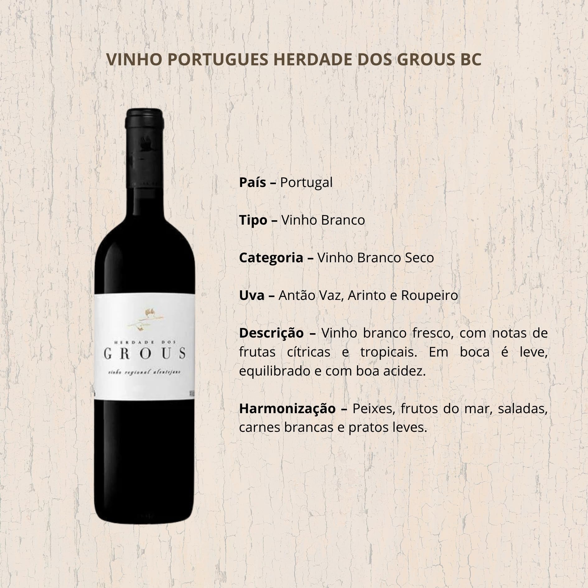 Herdade dos Grous Branco Vinho regional Alentejano trocken, Weisswein aus Portugal (1 x 0,75l)