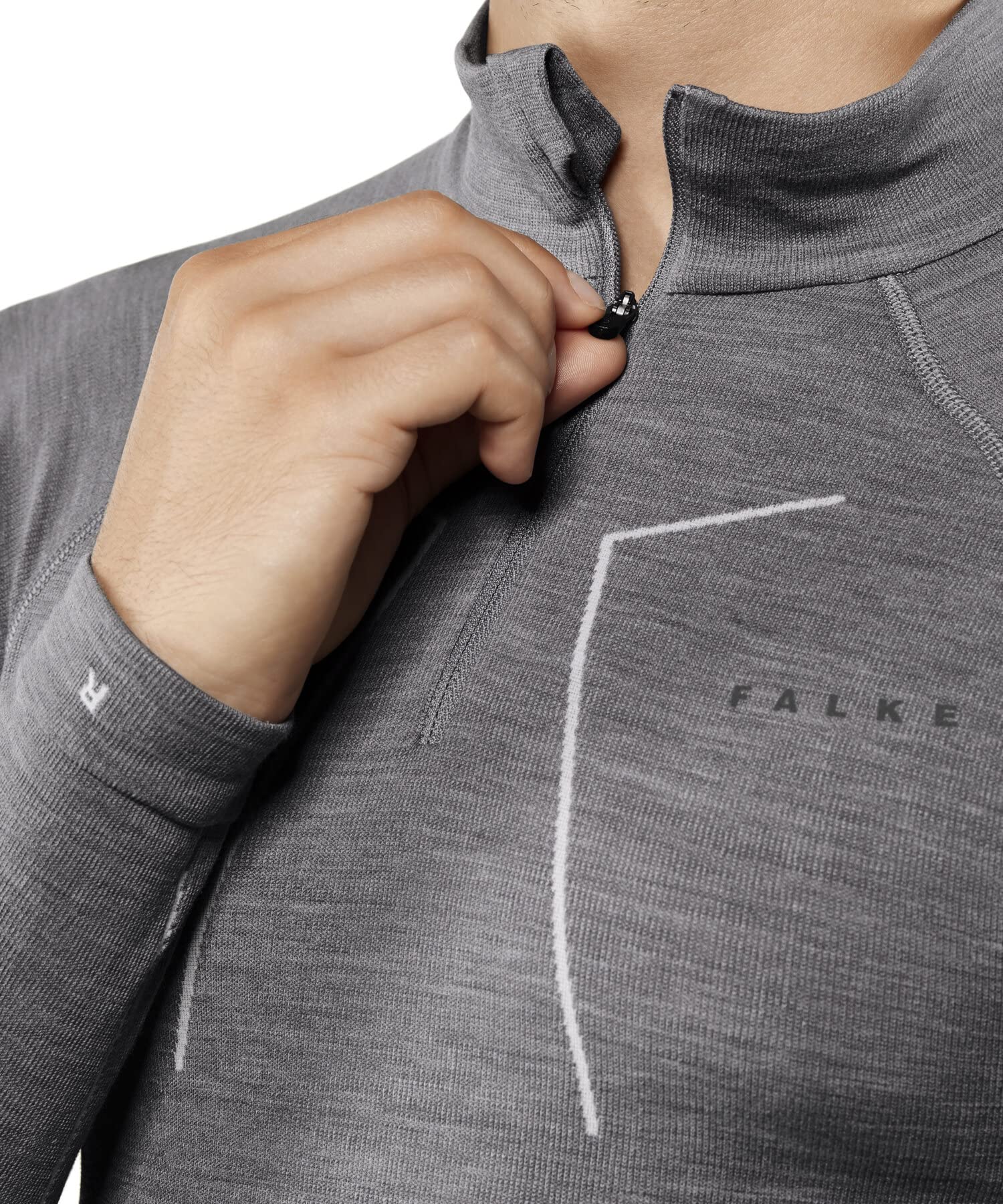 FALKE Mężczyźni Warstwa podstawowa (góra) Wool-Tech High Zip Neck M L/S SH Bielizna Termoaktywna Z Merynosa szybkoschnące ciepłe 1 Sztuka, Szary (Grey-Heather 3757), S