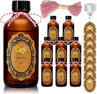 Amber Glass Bottle Boston Round Bottles with Caps Brown Vanilla Extract Bottles， Vanilla Extract Stickers for Syrup Gift Glass Food Storage Canister Set Sauce Beans (8pcs4oz)