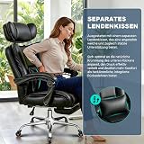 BASETBL Fauteuil Bureau 200kg, Chaise Bureau Ergonomique Confortable, Coussin de Siège en Ressort, Tête Reposable Ajustable, Repose-Jambes Multifonction, roulettes en Caoutchouc silencieuses, EN12520 - 6
