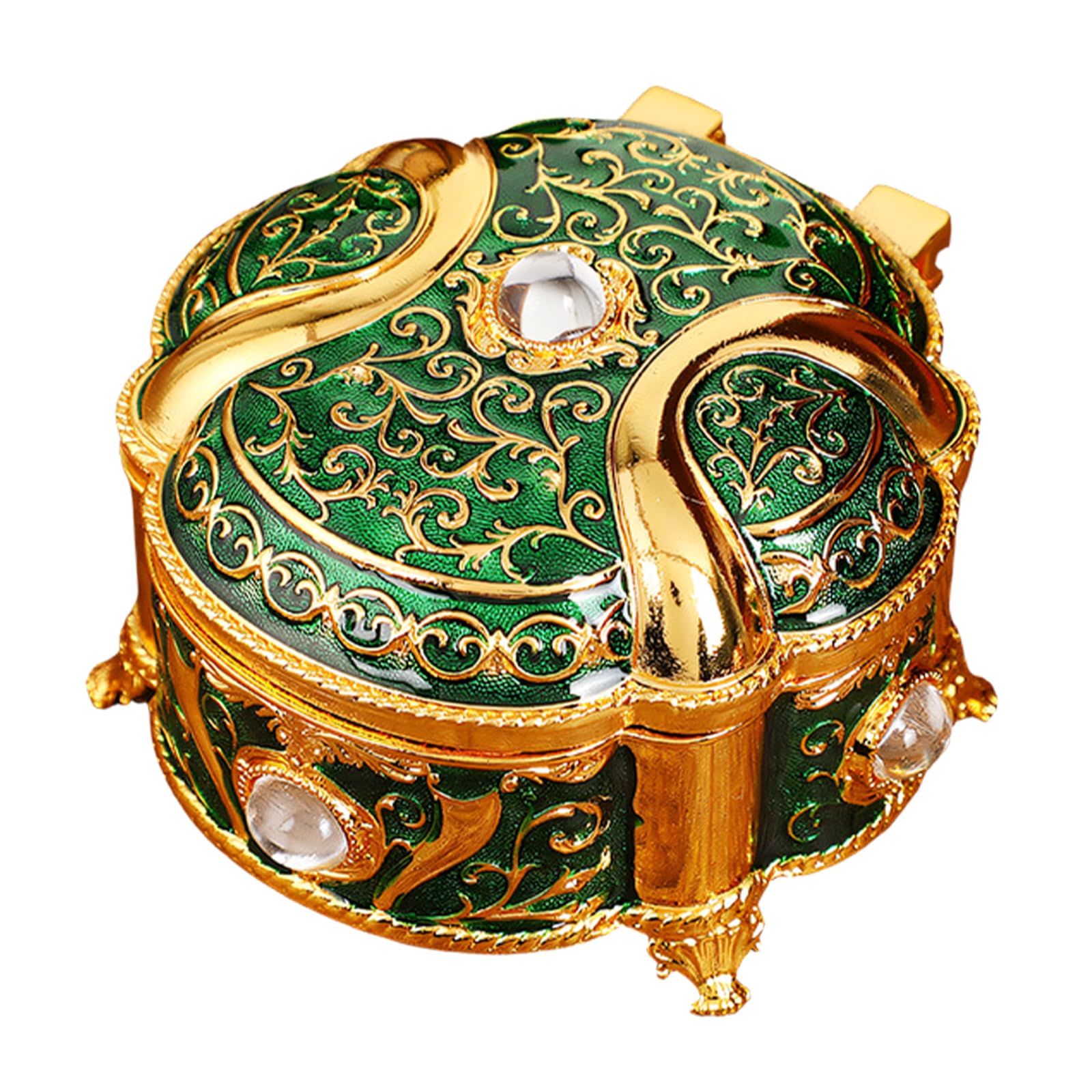 Carotoe Golden Green Metal Storage Container For Home Decoration Enameled Finish Crystal Accents Elegant Metal Enameled Trinket Organiser With Crystal Accent Rhinestones Jewelry Box