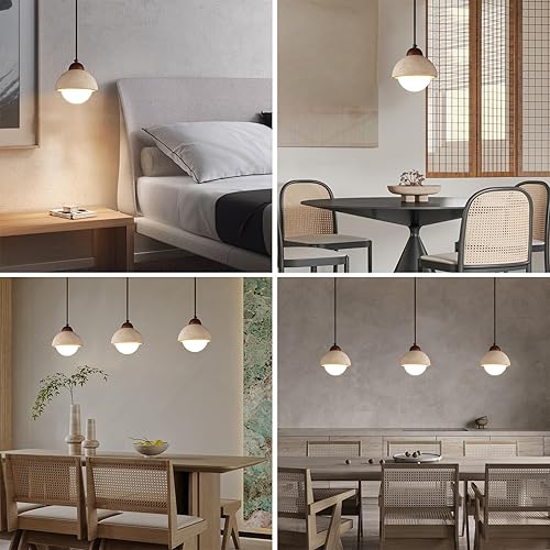 Miniatura 5 de Wabi Sabi - Lámpara colgante de piedra natural nórdica para isla de cocina, lámpara de suspensión de madera para comedor, mesita de noche, entrada,