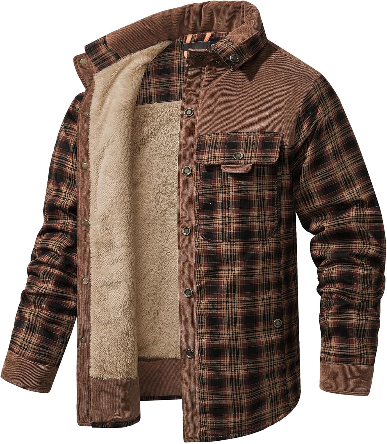 Mr.Stream Men’s Cotton Plaid Fleece Lined Work Snap Casual Sherpa Flannel Shirt Jackets