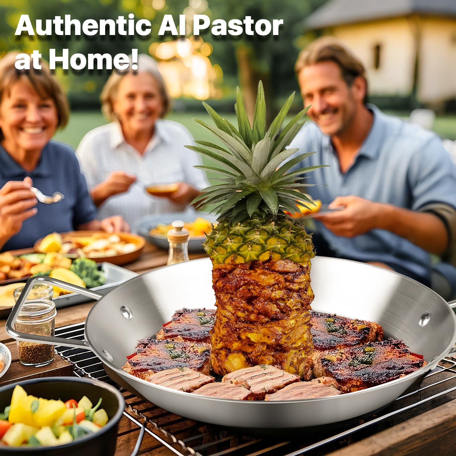 Vertical Skewer for Grill & Oven - Stainless Steel Al Pastor Skewer with Gyro Pan, 5 Adjustable Spikes (6