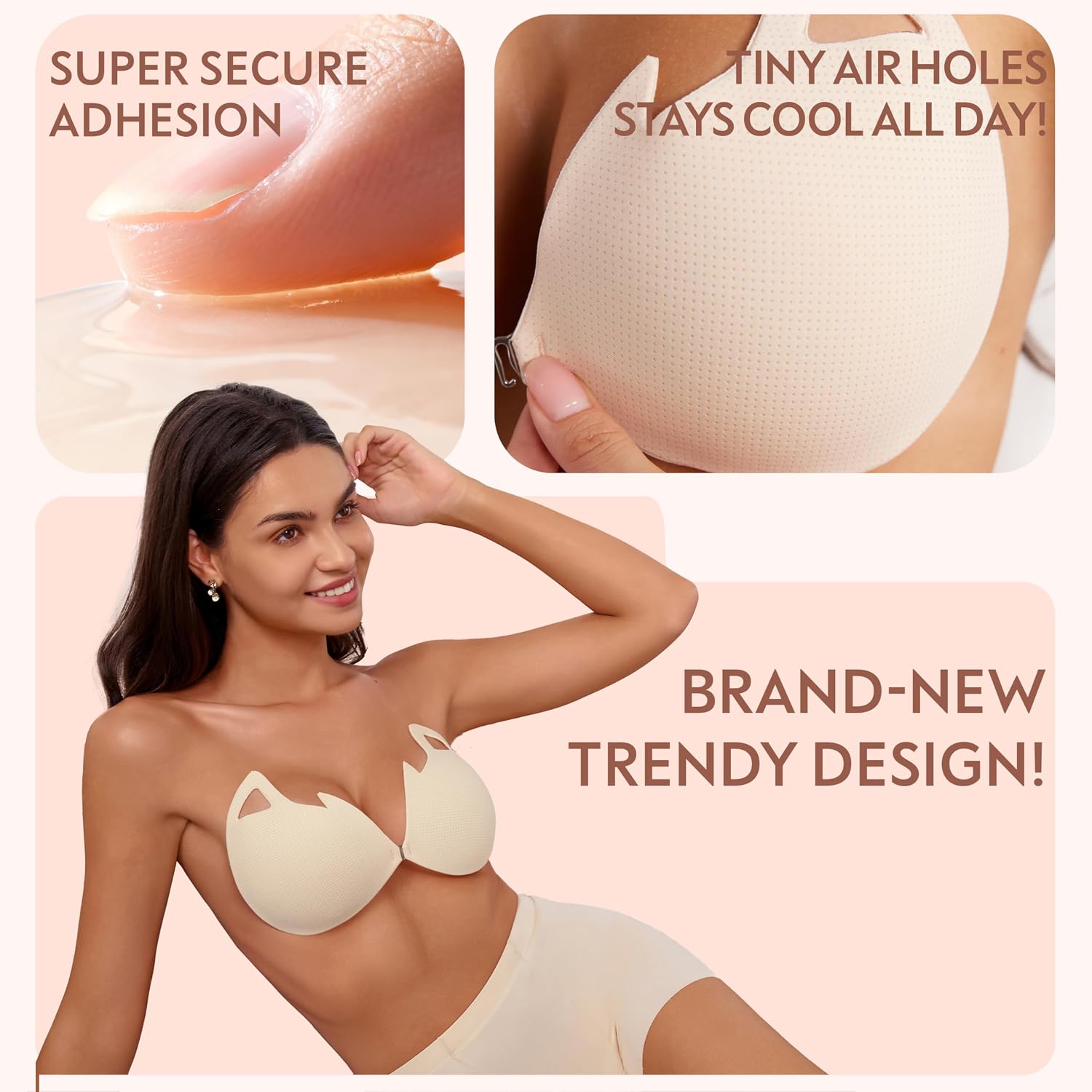 Rosefly Sticky Bra for Women, Strapless Backless Adhesive Bras with Seamless Wrap & Invisible Seamless Silhouette for Dress