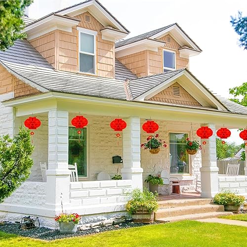 Miniatura 5 de Peywot 20 linternas chinas de papel rojo de 10 pulgadas para decoración de Año Nuevo, faroles chinos colgantes de papel rojo, decoración de Año