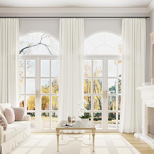 Miniatura 7 de Cortinas de lino natural de 168 pulgadas para sala de estar alta, dormitorio, bolsillo para barra, modernas, bohemias y neutrales, filtrantes de