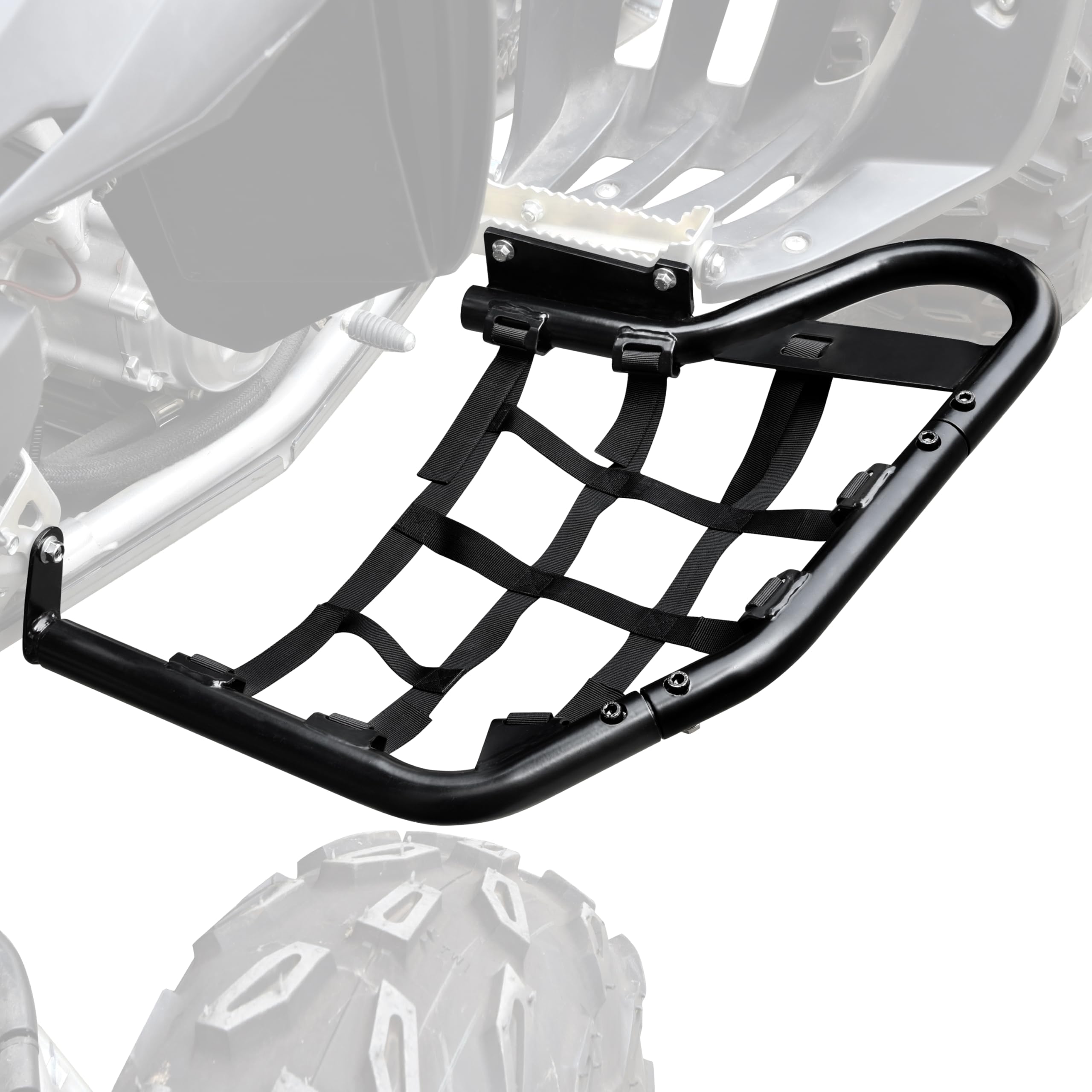 SAUTVS Side Step Nerf Bars Rock Sliders for Yamaha Raptor 700 700R 2006-2025, Combined Foot Guard Pegs with Black Webbing Nets, Protective Off-Road Accessories | Rock Sliders Paire de protections pour pieds avec filets noirs pour Yamaha Raptor YFM 700 700