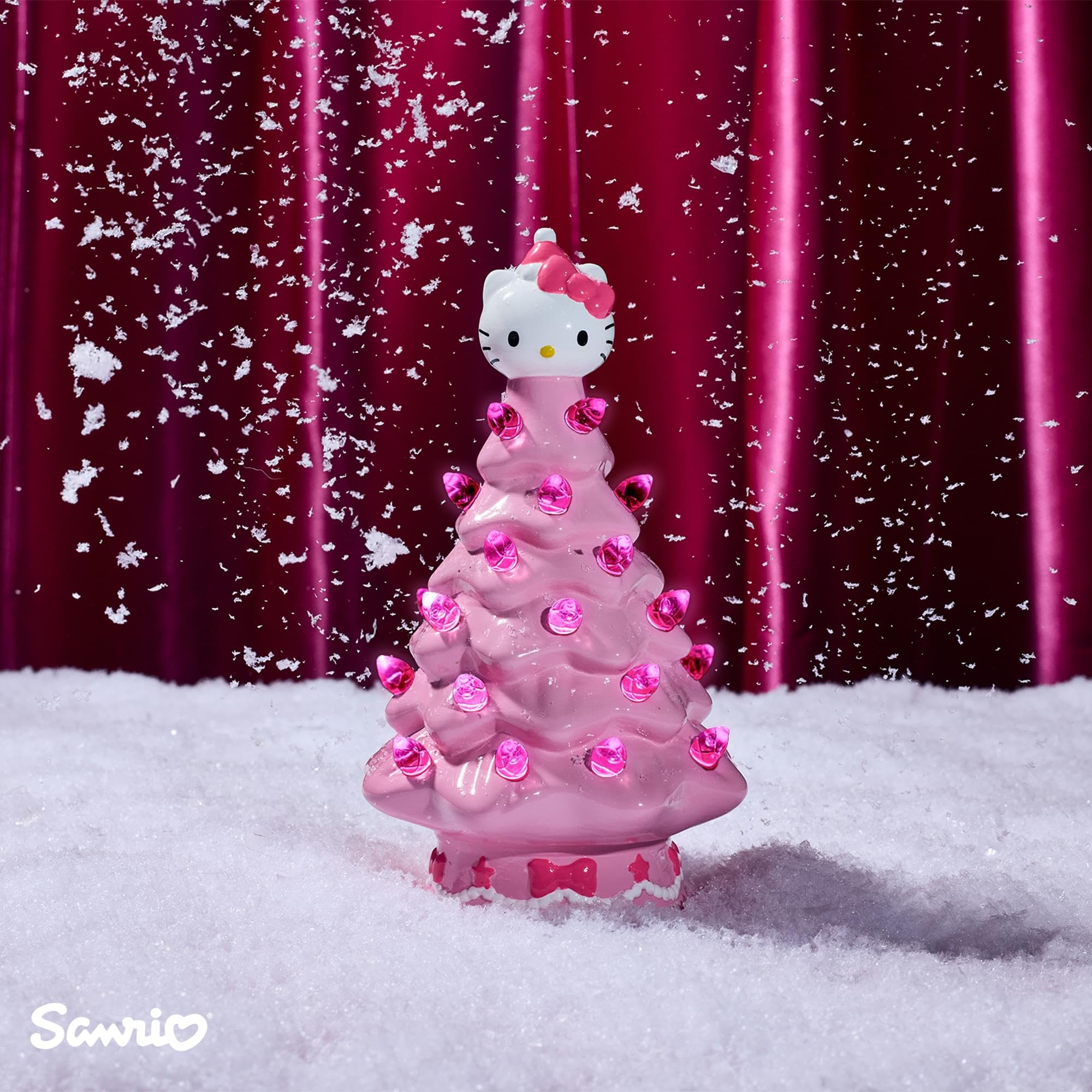 Ukonic Sanrio Hello Kitty Pink Light-Up Ceramic Christmas Tree | Battery-Powered Mood Light | 6 Inches Tall