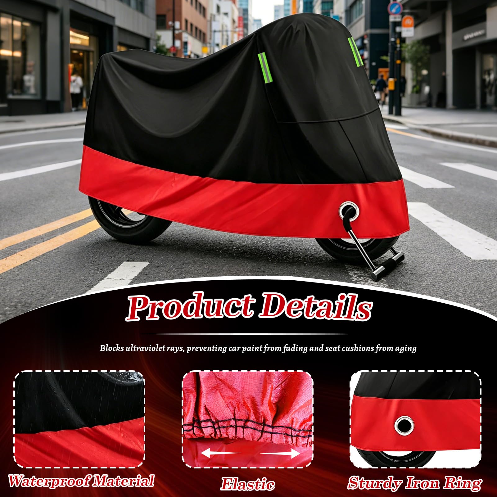Cubierta para Scooter de Motor,(245 cm x 105 cm) (Negro Rojo) | Cubierta de Moto Impermeable,Funda para Motocicleta, Lona para Motocicleta, Impermeable, Resistente al Invierno