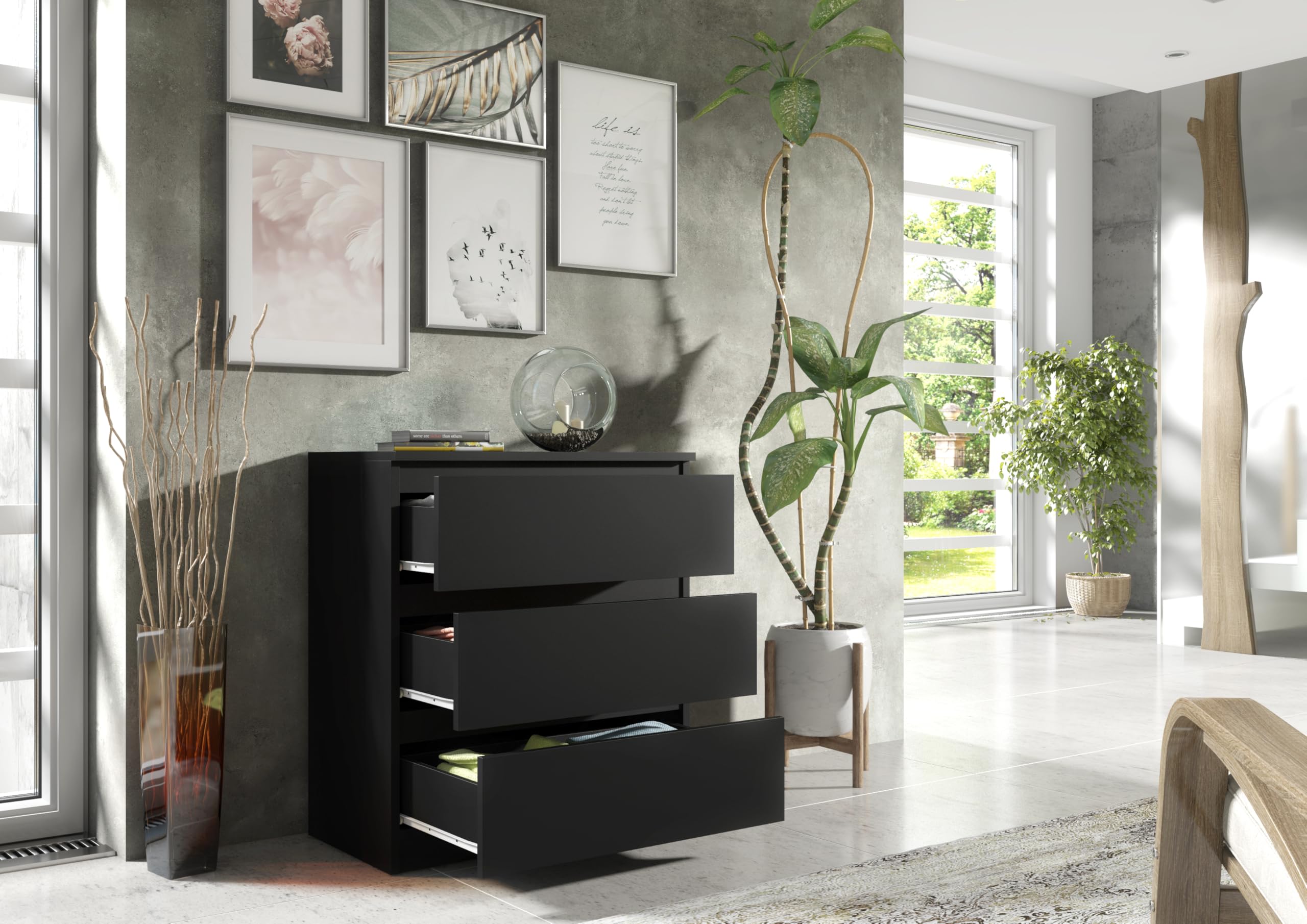 meble masztalerz Cassettiera 70 cm, 3 Cassetti, Nero
