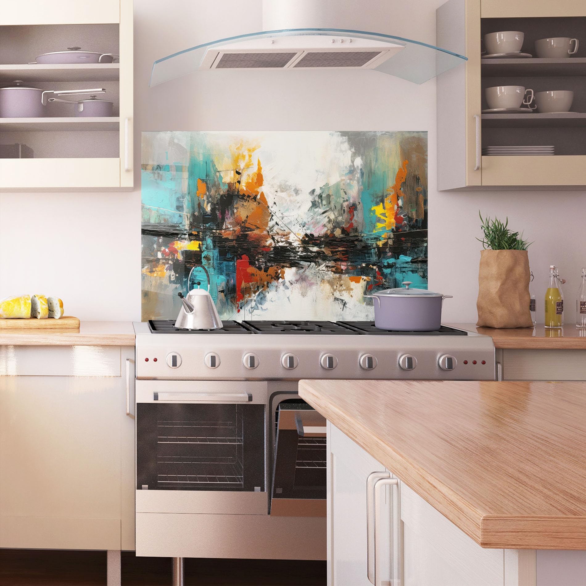 ARTHUB® Paraschizzi Cucina in Vetro temperato 50x70 cm, Abstract City Painting | Protezione Contro Gli Schizzi, Protezione murale per fornelli, Vetro temperato, Astratto, Arte Astratta