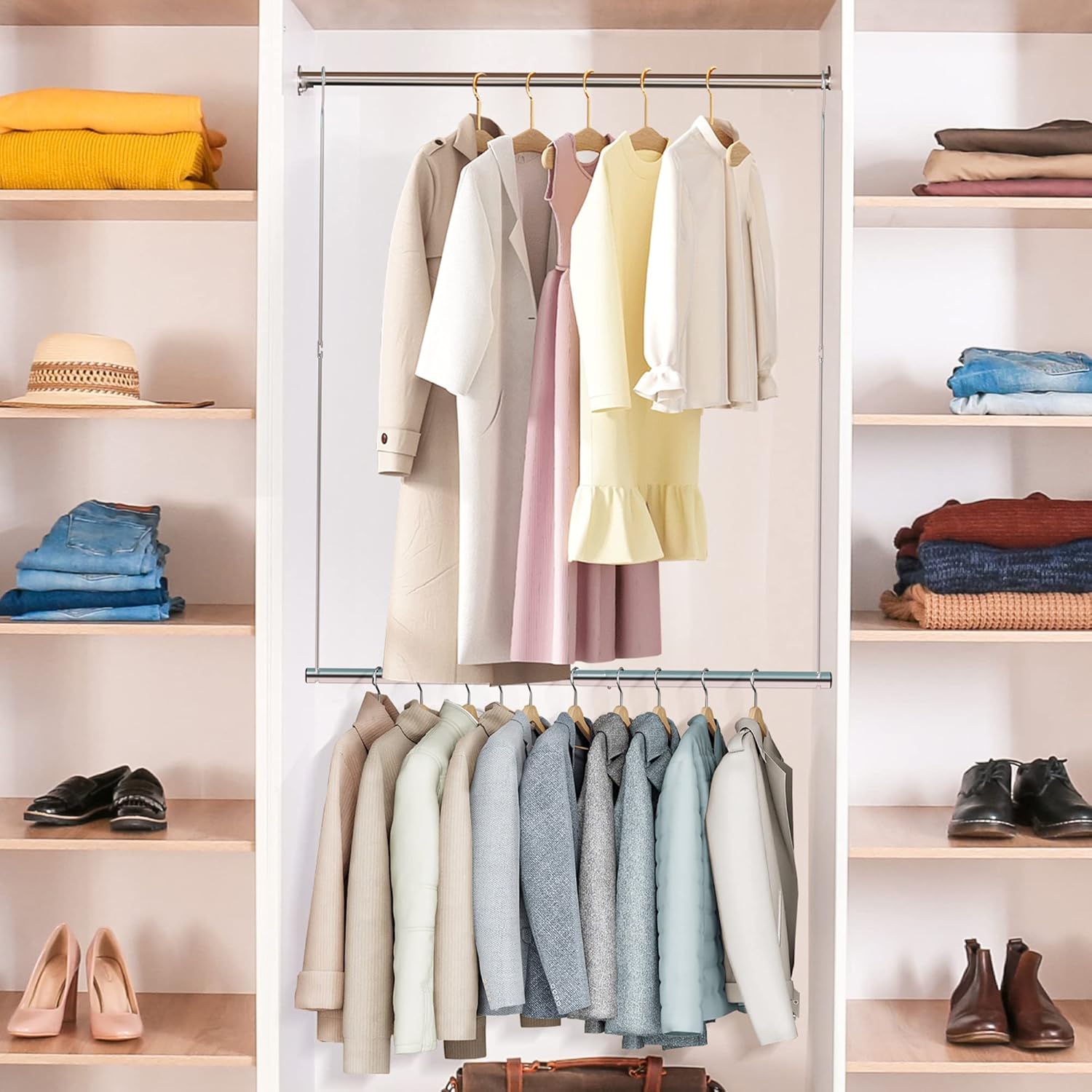 STO STO 3 Section Laundry Sorter and Chrome Closet Hanging Rod