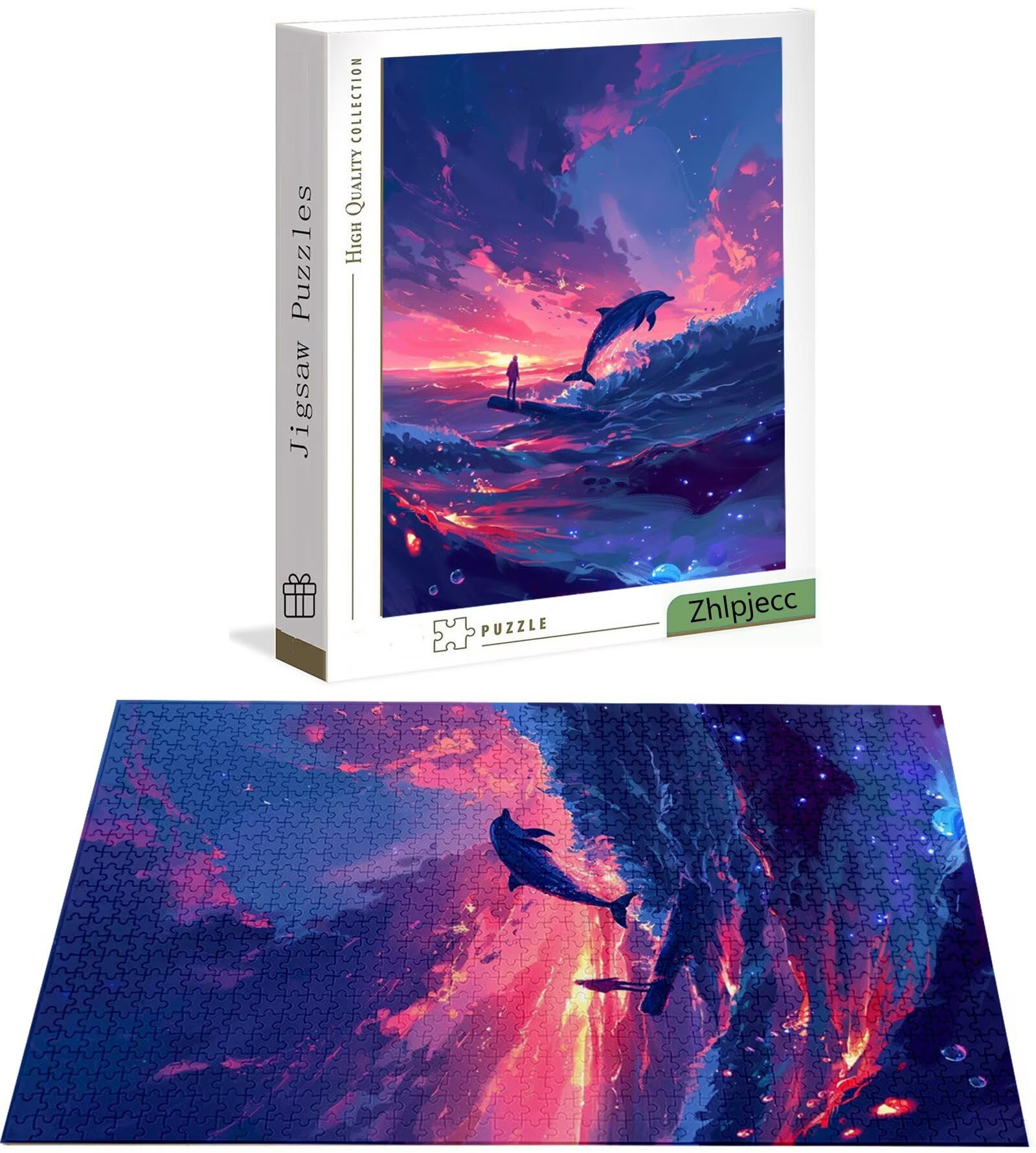Puzzle 3000 sztuk Delfin, Ocean Puzzle 3000 sztuk dla dorosłych i nastolatków, drewniane puzzle z wykwintnym opakowaniem, rodzinne gry edukacyjne, prezenty świąteczne do domu H-6029