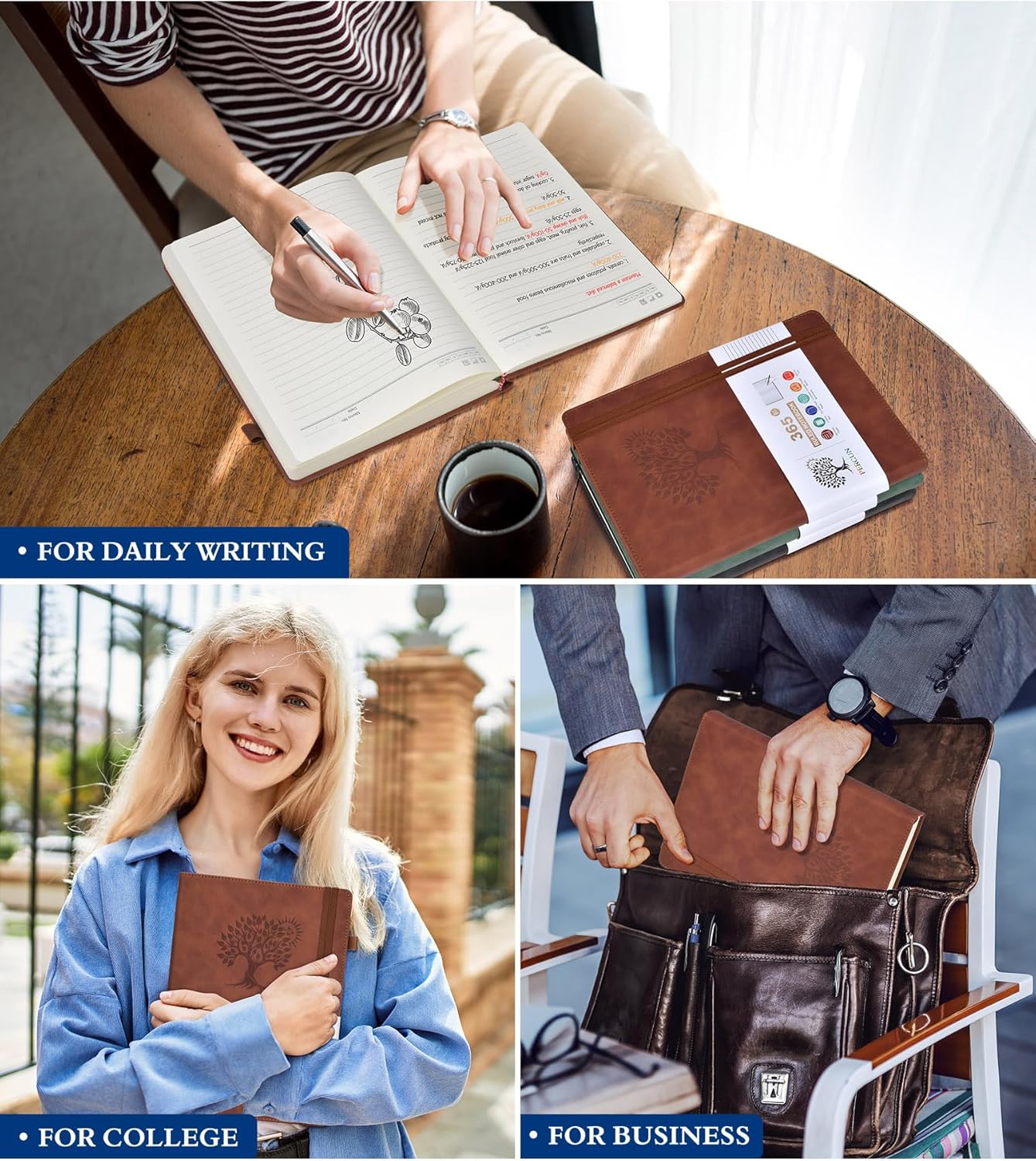 A4 Lined Journal Notebook,365 Page Large Leather Journals for Writing Women Men,Hardcover Notebook with 100Gsm Thick Pages for Travel,Work,School,College Ruled, Daily Diary (8.5" x 11.4") - Image 7