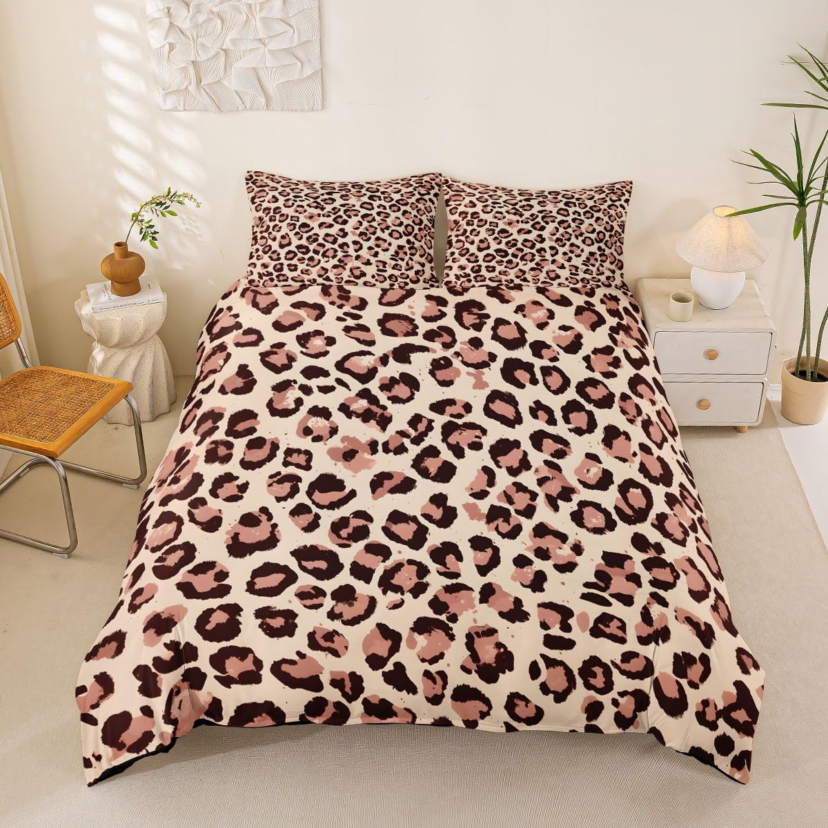 Homewish Animal Leopard Print King Size Duvet Cover Sets Wild Cheetah Bedding for Adults Teens Women Wild Animal Theme Pattern Quilt Cover Stylish Themed Bed Set