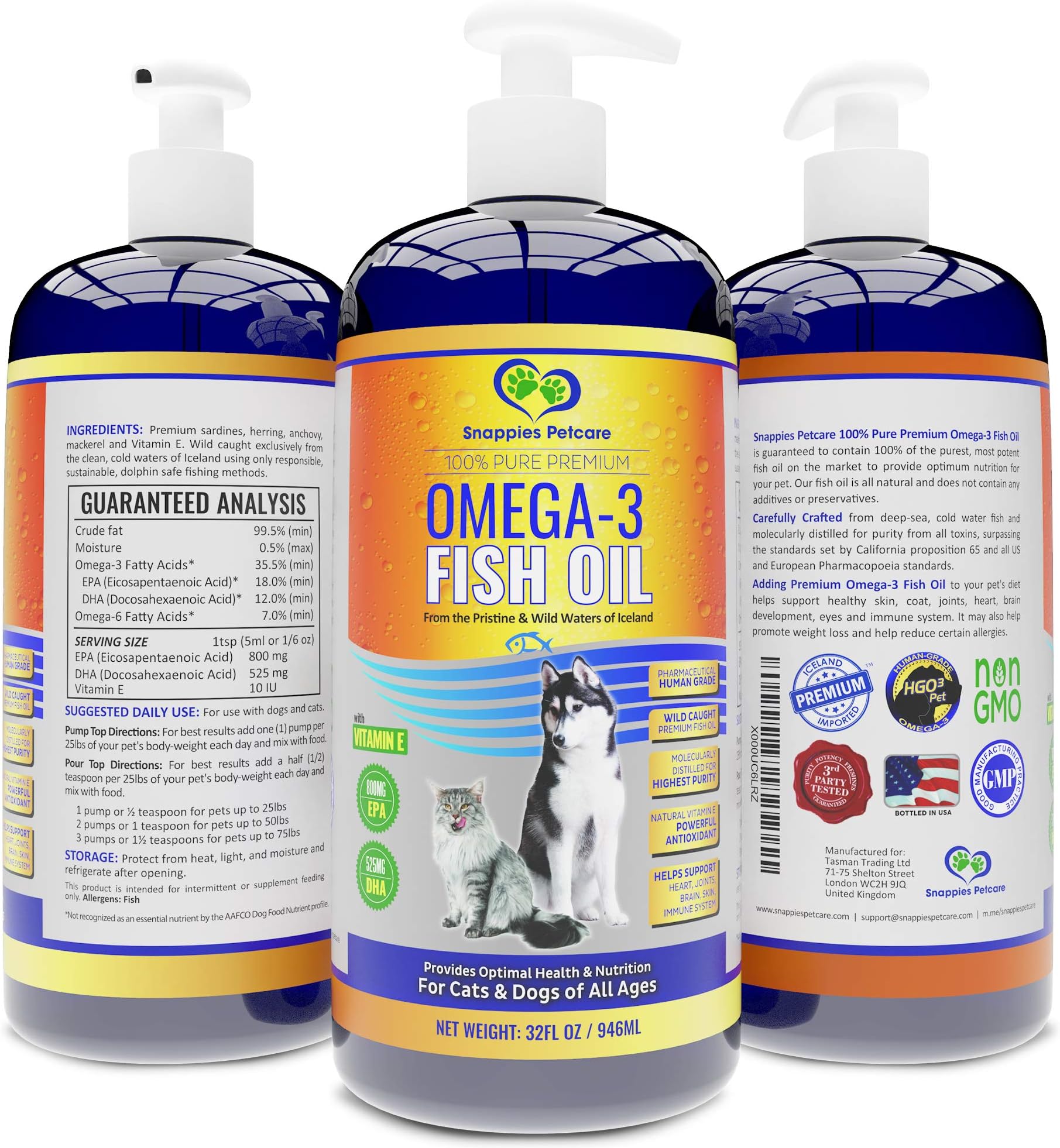 Omega 3 Fish Oil for Dogs and Cats – Wild & Pure Icelandic Liquid Fish Oil Supplement - No Odor & More EPA & DHA Than Salmon Oil for Optimal Pet Nutrition (32 Ounces)