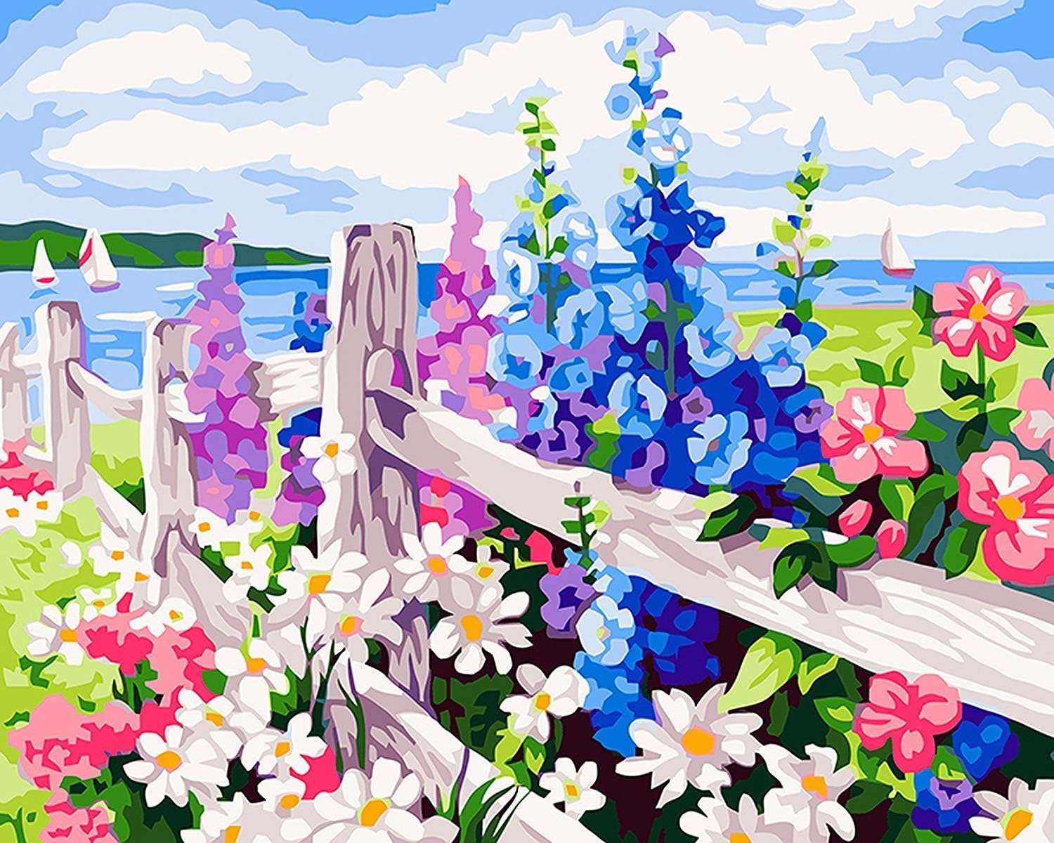 DIY Paint by Numbers Kit for Adults - Flowers | DIY Paint by Numbers Landscape Scene Paintings Pictures Arts Craft for Home Wall Decor | Pre-Printed Art-Quality Canvas, 3 Brushes, Acrylic Paints