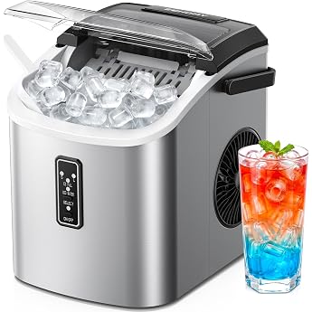 EUHOMY Small Ice Cube Machine 9 Cubes Ready in 6 Minutes 12 kg/Day Self-Cleaning Portable Ice Maker with Carry Handle Basket and Scoop 2 Sizes of Ice Cubes for Home Kitchen Office