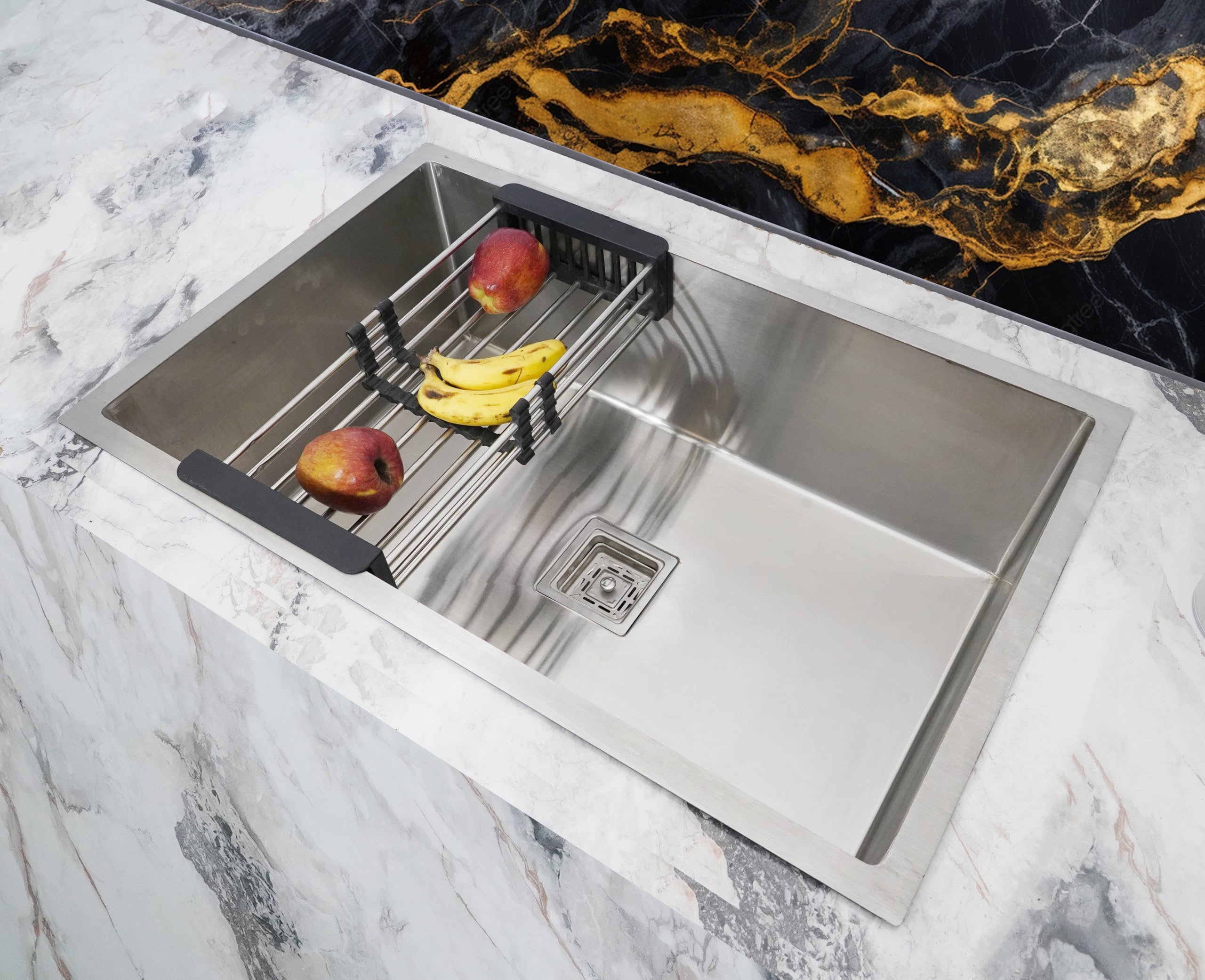 Single Bowl | 27" x 20" x 10" | Handmade Kitchen Sink With Steel Basket & Soap Dispenser | 304-Grade Heavyduty Stainless Steel | Matt Finish (Silver)