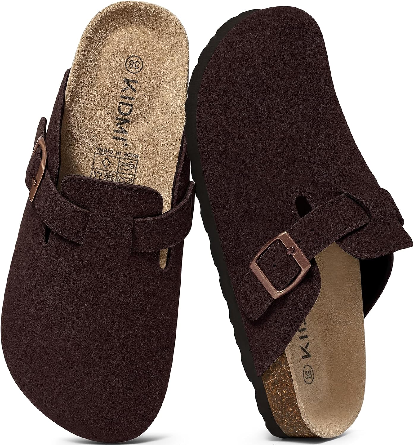 KIDMI Genuine Suede Clogs for Women Men Cork Footbed...