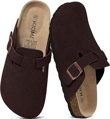 KIDMI Genuine Suede Clogs for Women Men Cork Footbed Sandals Leather Mules Potato Shoes with Arch Support