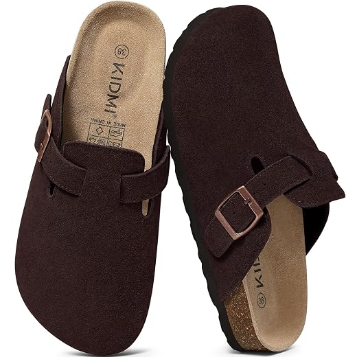 KIDMI Genuine Suede Clogs for Women Men Cork Footbed Sandals Leather Mules Potato Shoes with Arch Support