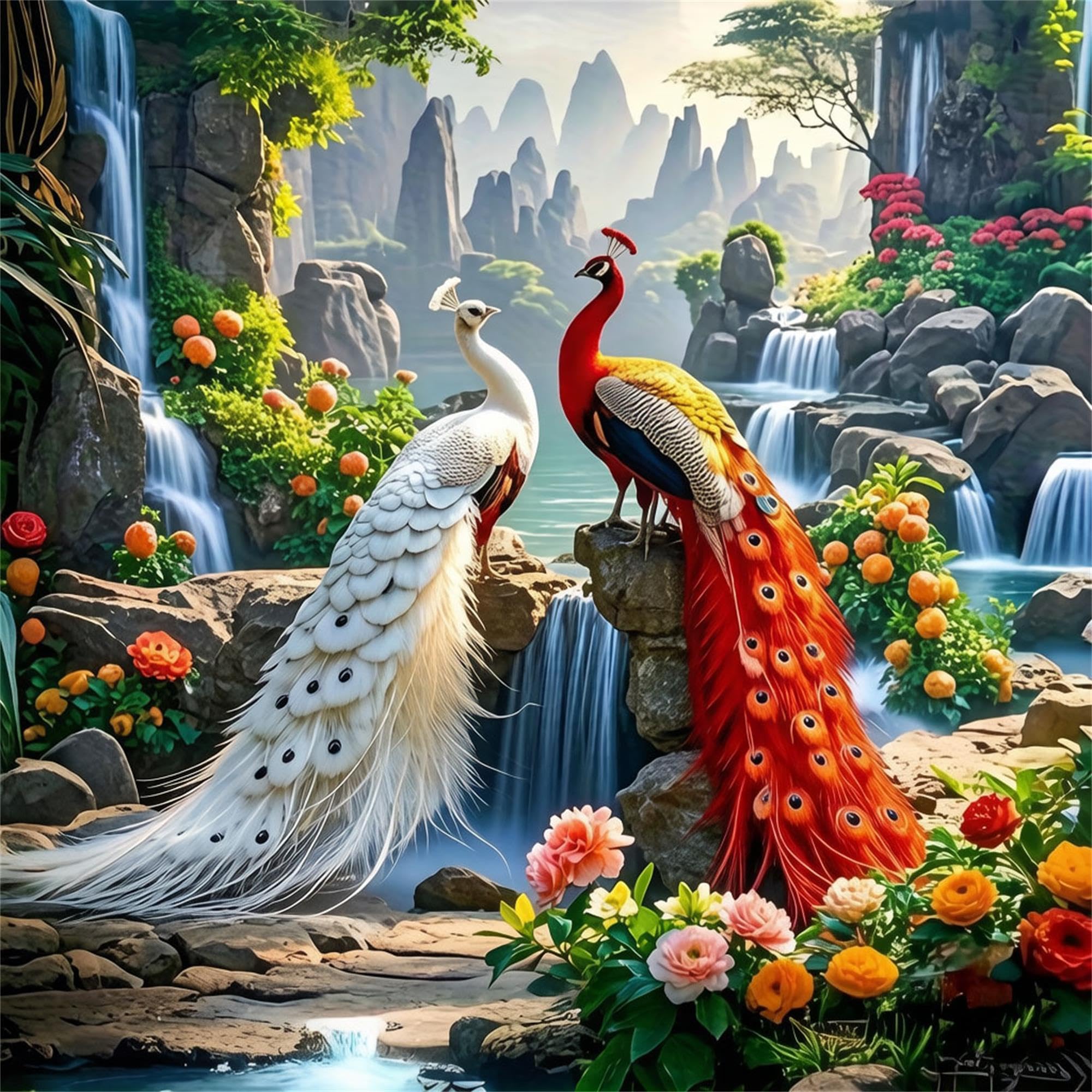 Luxury 5D Diamond Painting Kit - Peacock Beach Art for Home Decor 30x40cm