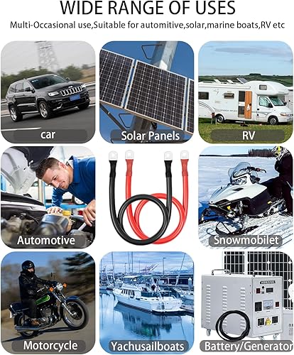 Miniatura 6 de BESTEK Juego de cables de batería de 10 AWG con terminales, terminales de 38 pulgadas, cables inversores de corriente de cobre puro de 12 pulgadas
