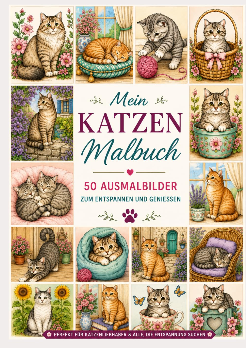 Mein Katzenmalbuch: 50 Ausmalbilder zum Entspannen und Genießen (Meine Tiermalbücher)