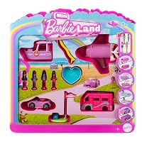 Barbie Mini BarbieLand - Set confezione speciale con 4 mini bambole Barbie e 4 mini veicoli iconici