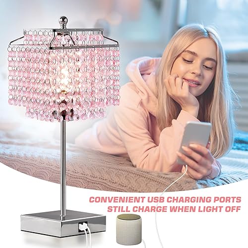 Miniatura 8 de Luvkczc Lámpara de mesa de cristal rosa con control táctil, lámpara regulable de 3 vías con pantalla de cristal para dormitorio de niña, sala de