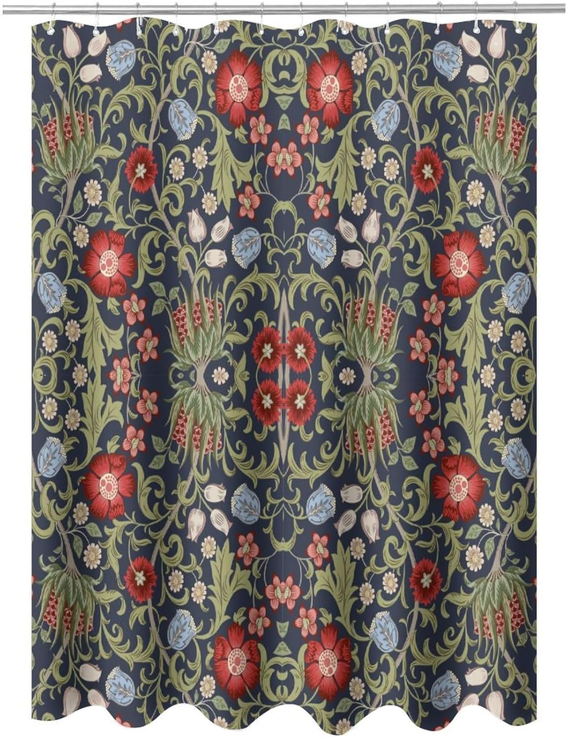 Boho Watercolor Floral Shower Curtain William Morris Design Heavy Duty Fabric Shower Curtain Set Bathroom Polyester Waterproof Shower Curtain 72x72 Inches(183x183cm), Style